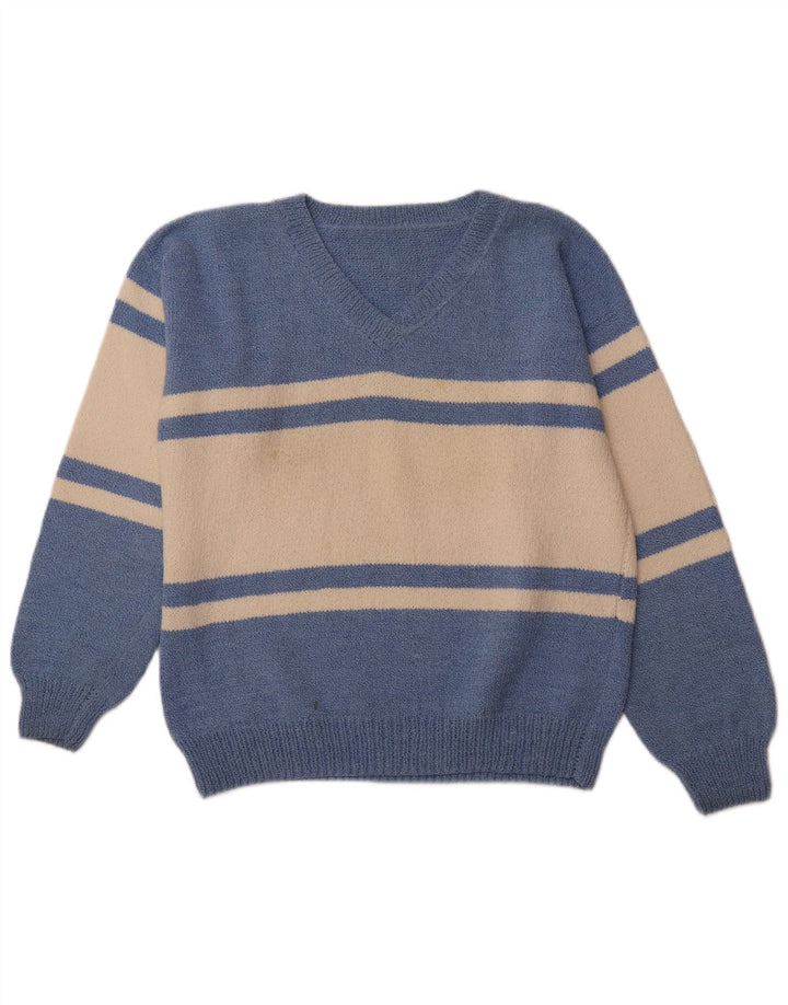 VINTAGE Herren-Pullover mit V-Ausschnitt, groß, blau, Farbblock