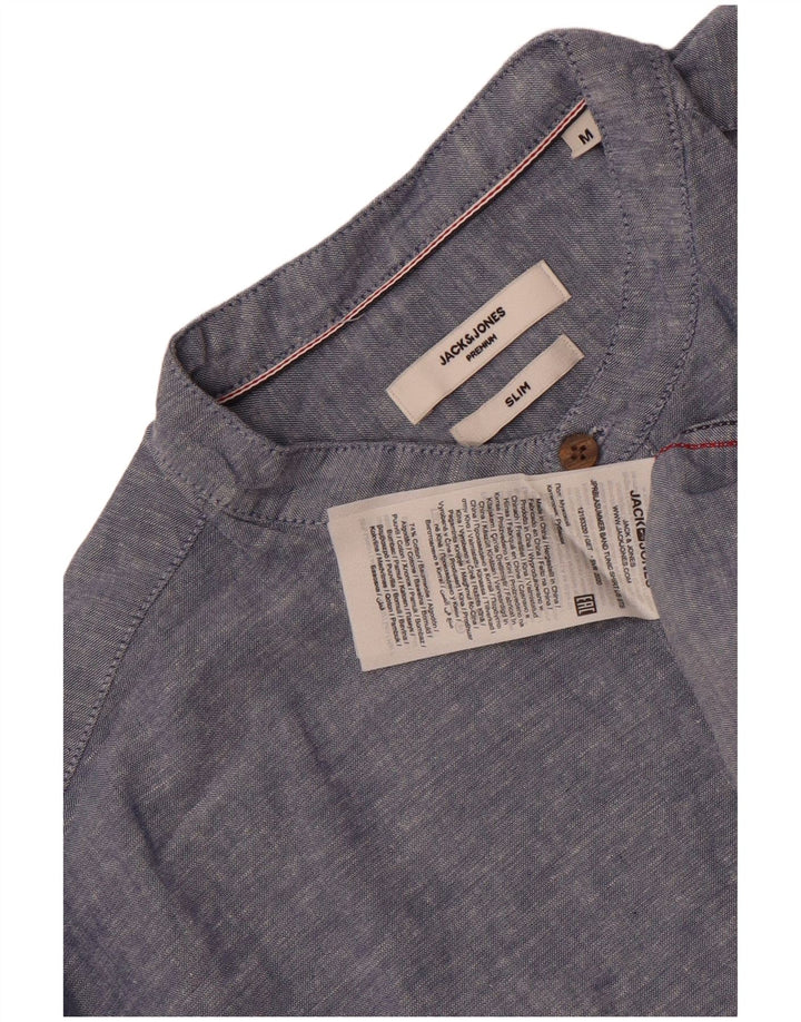 Jack & Jones Slim-Fit-Pulloverhemd für Herren aus mittelblau gefleckter Baumwolle