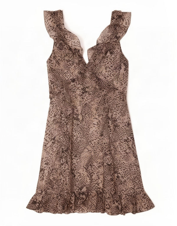 Liu Jo Womens Sleeveless Empire Dress IT 46 Large Beige Animal Print