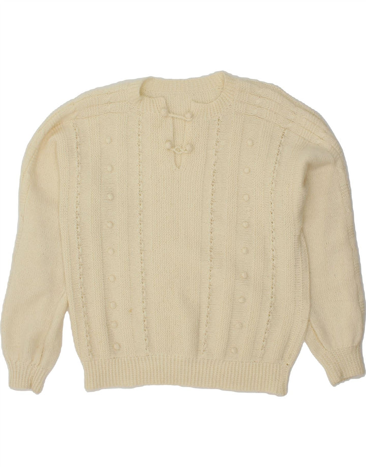 VINTAGE Womens V-Neck Jumper Sweater UK 14 Medium Off White Vintage Vintage and Second-Hand Vintage from Messina Hembry 