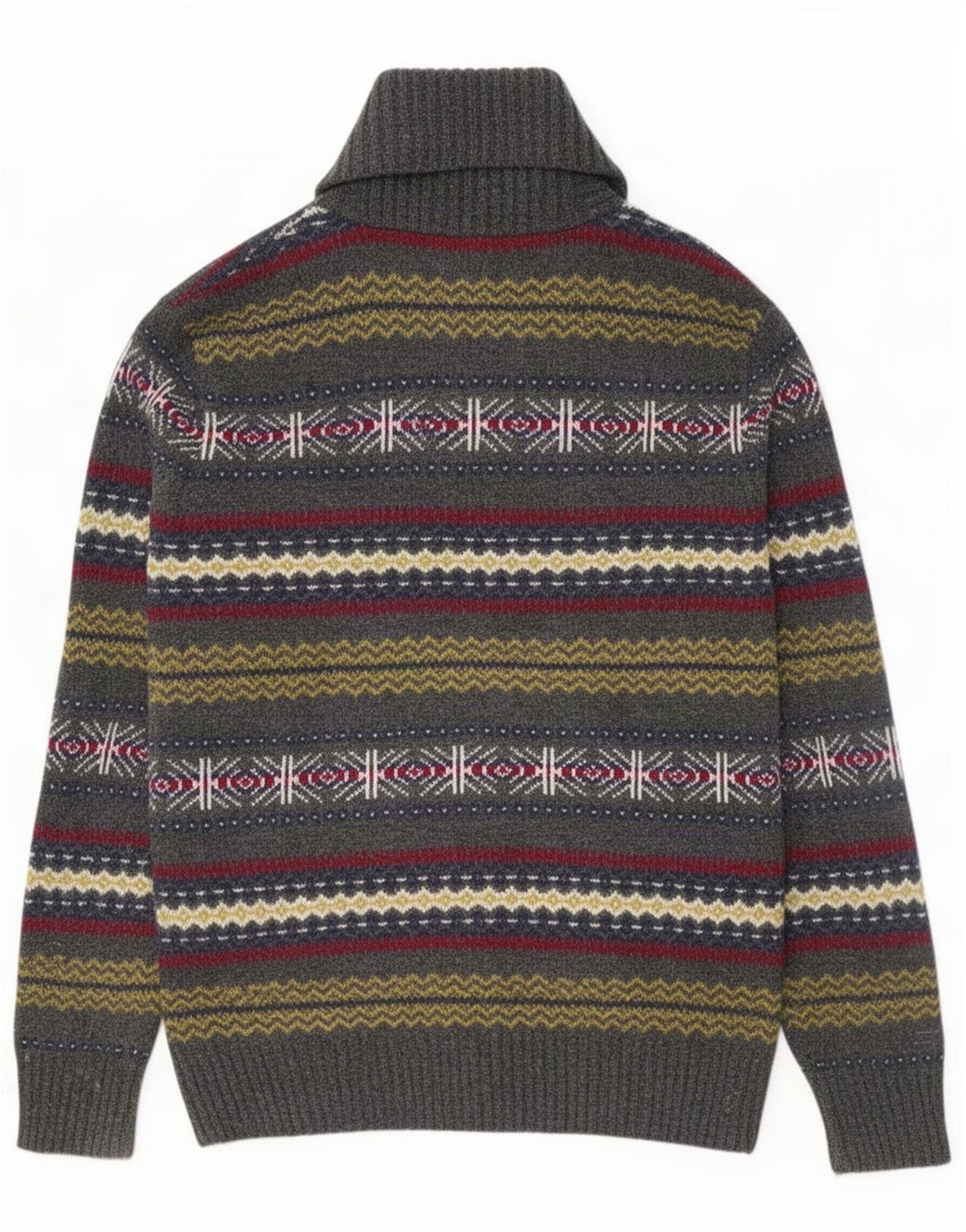 Howick Herren-Pullover mit Schalkragen, mittelgraue Fair-Isle-Lammwolle