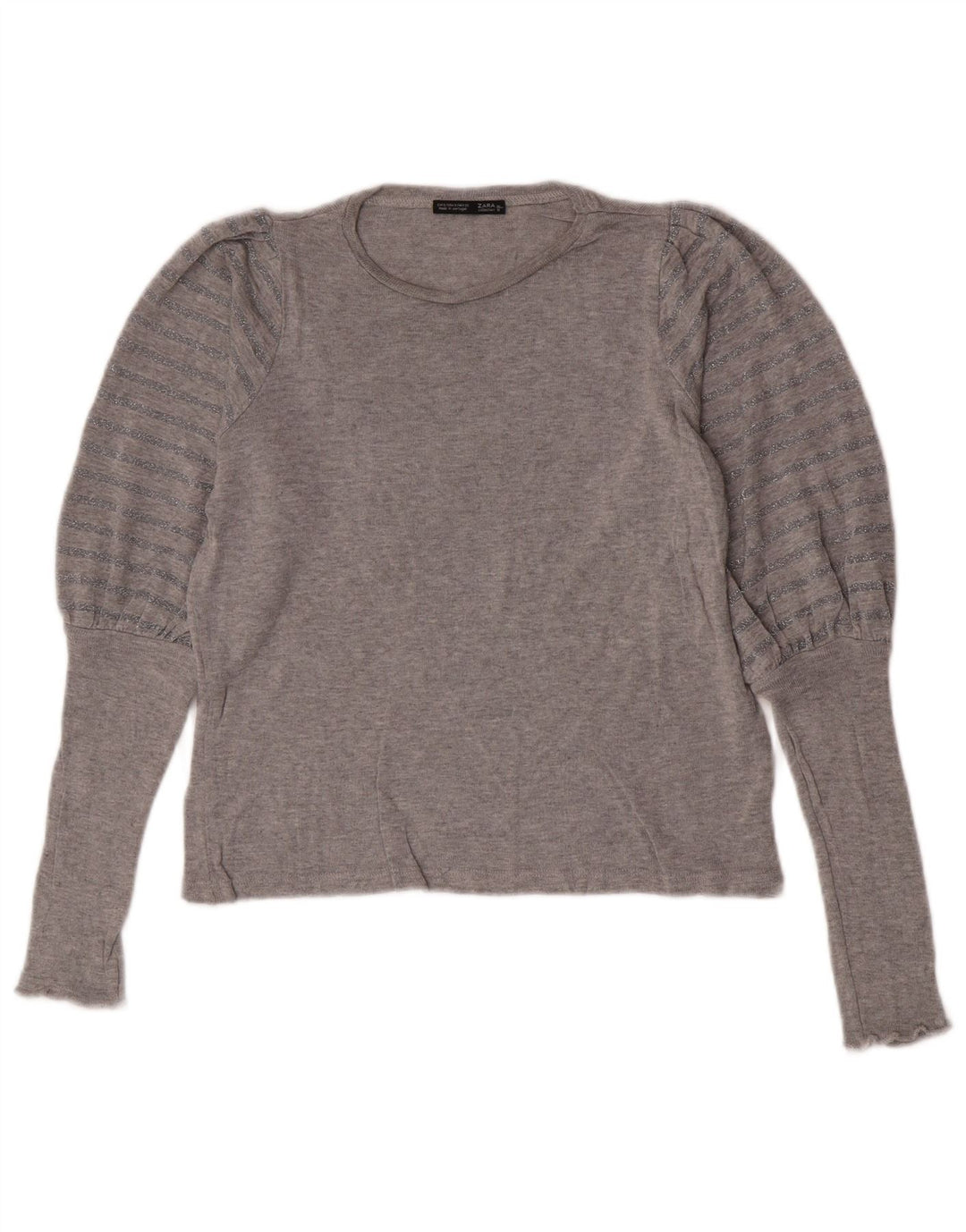 Zara Damen Übergroßes Top Langarm UK 10 Small Grau