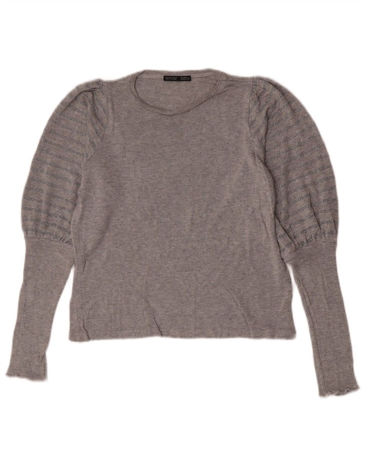 Zara Damen Übergroßes Top Langarm UK 10 Small Grau