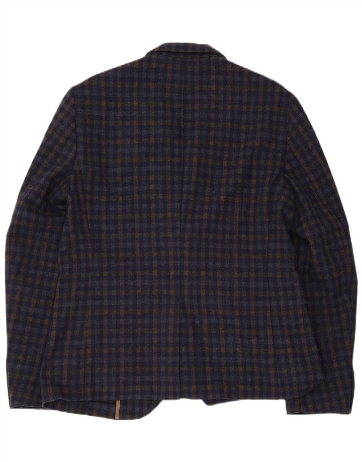 Vintage Herren 2-Knopf-Blazerjacke EU 52 XL Marineblaues Gingham-Acryl