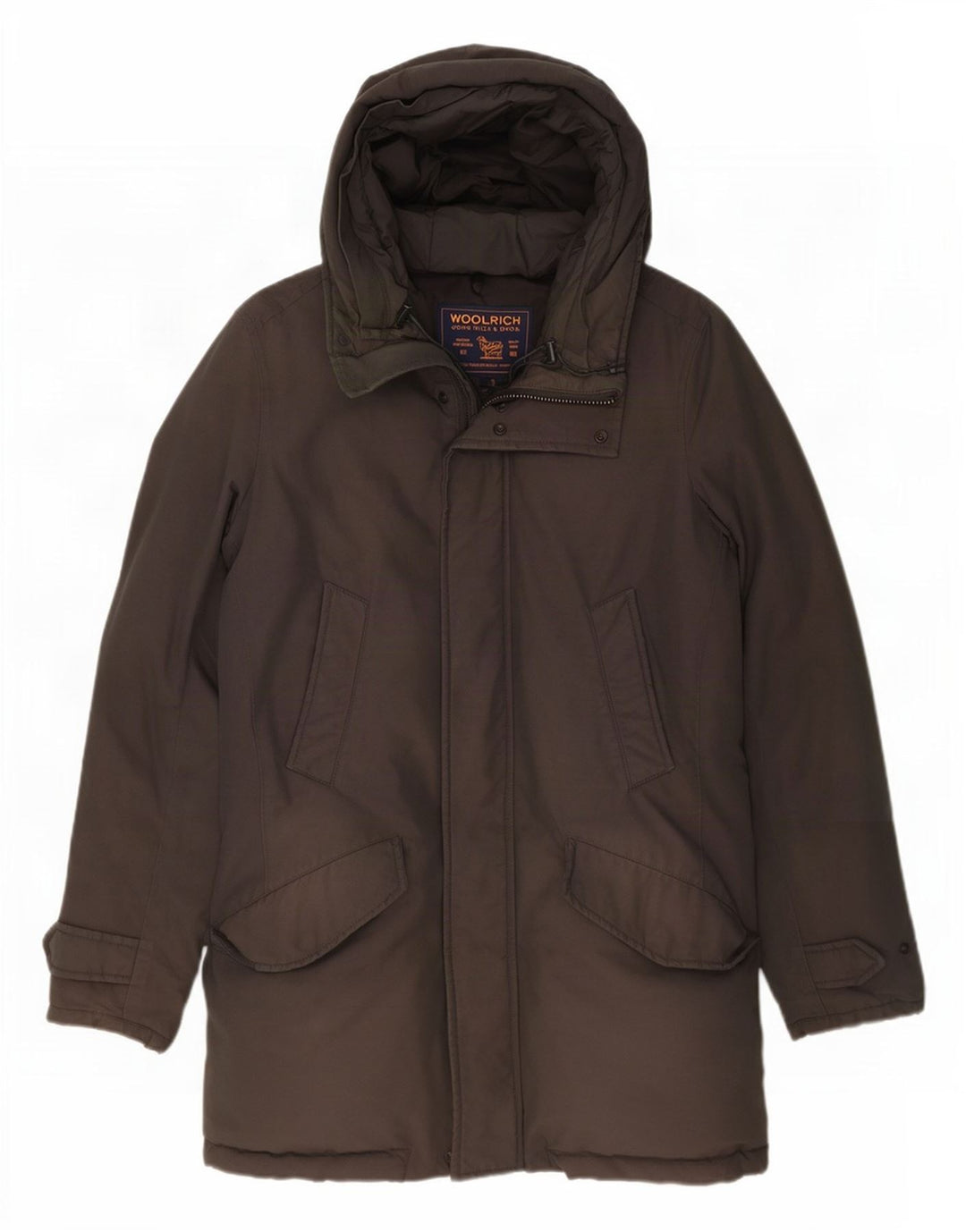 Woolrich Wattierter Herrenmantel mit Kapuze, UK 36, Größe S, Grau, Baumwolle