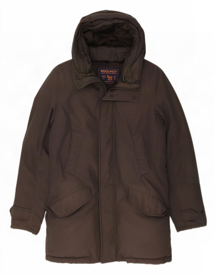 Woolrich Wattierter Herrenmantel mit Kapuze, UK 36, Größe S, Grau, Baumwolle