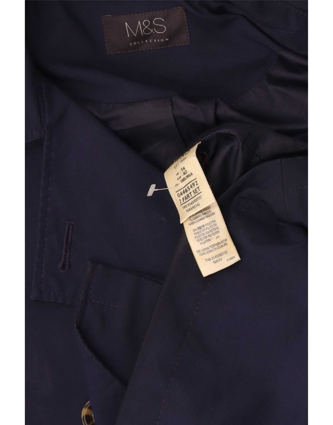 Marks & Spencer Damen Kurzer Trenchcoat UK 14 Large Marineblau Polyester