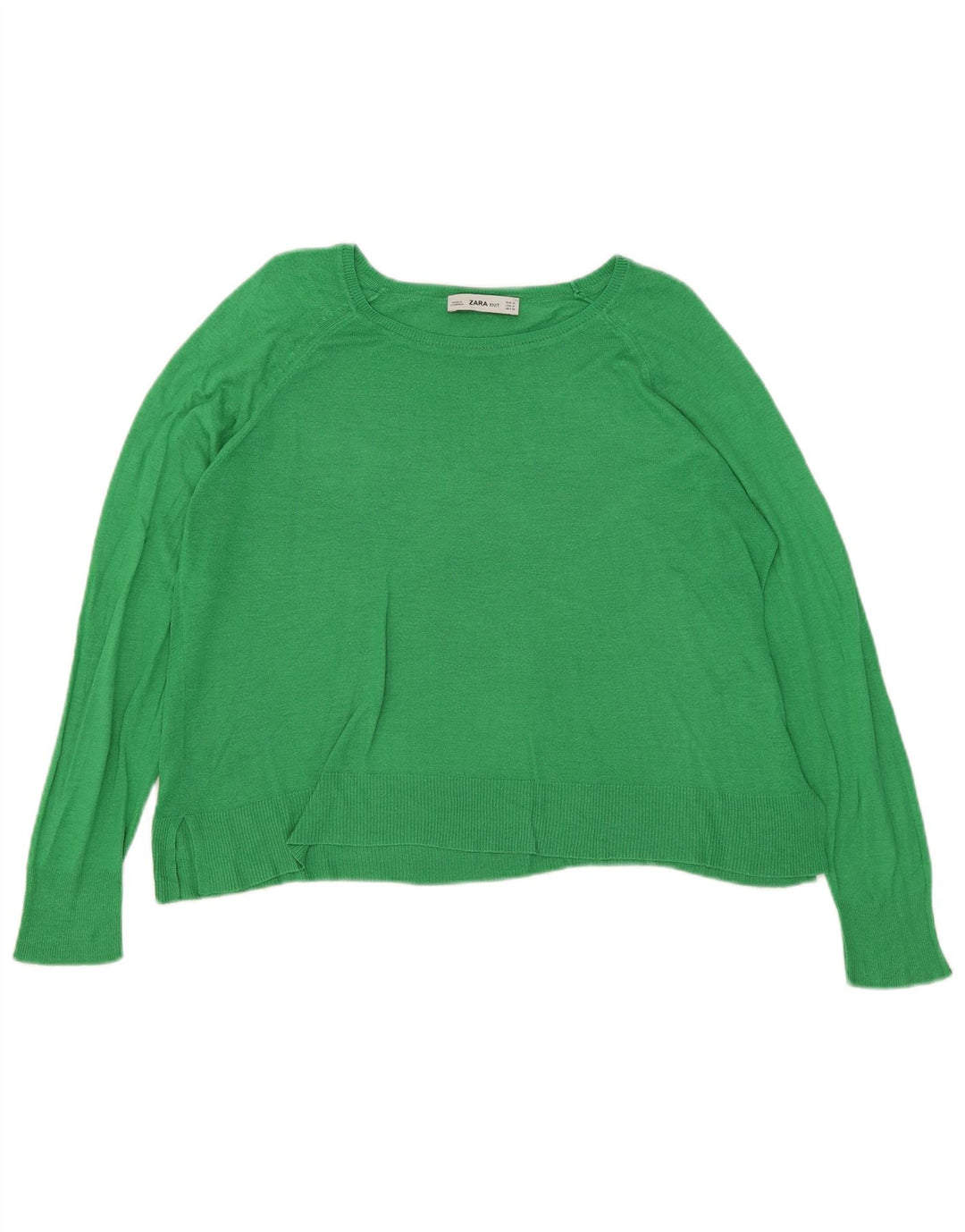 Übergroßer Damen-Pullover mit U-Boot-Ausschnitt von Zara, Gr. 14, mittelgrüne Viskose