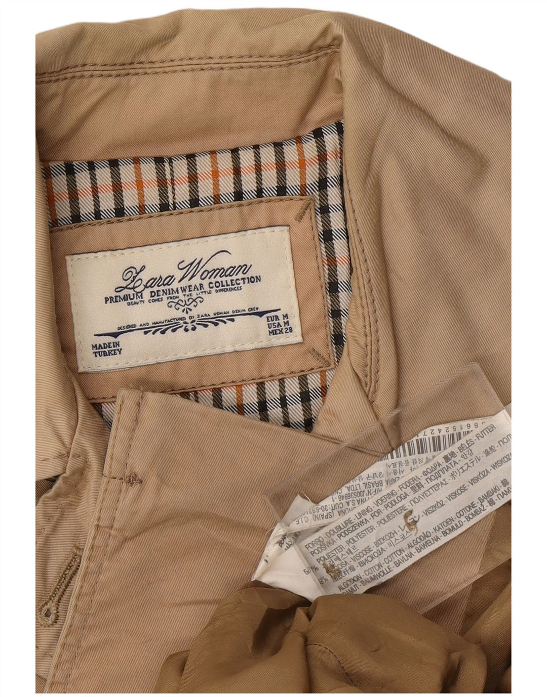 ZARA Damen Zweireihiger Trenchcoat UK 14 Mittelbeige Farbblock