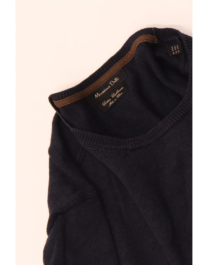 Massimo Dutti Herren-Pullover mit Rundhalsausschnitt, XL, marineblaue Baumwolle
