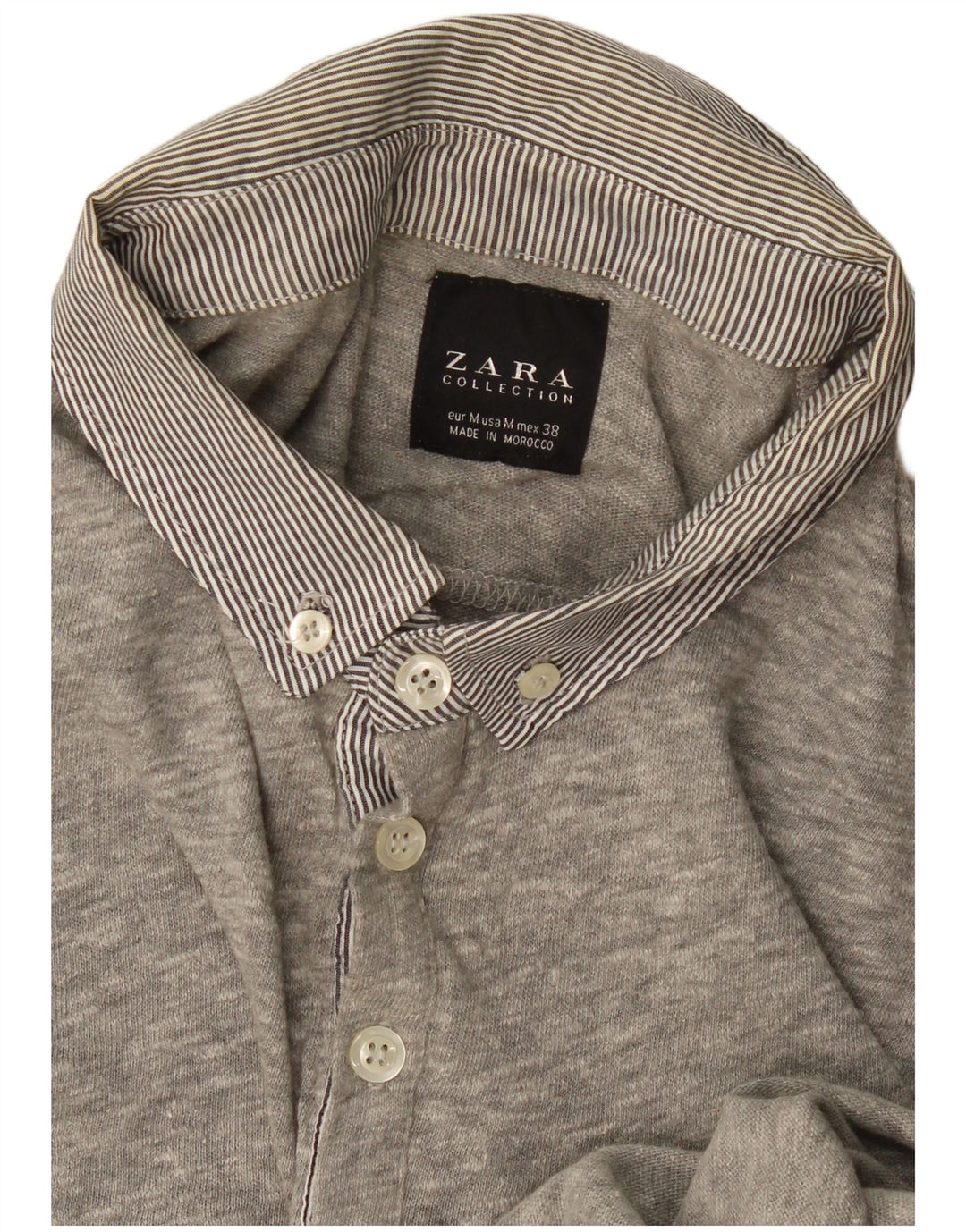 Zara Herren Langarm-Poloshirt Mittelgrau meliert