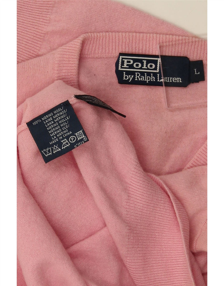 POLO RALPH LAUREN Damen-Pullover mit V-Ausschnitt, UK 16, Größe L, Rosa