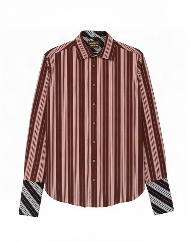 Ted Baker formelles Herrenhemd, Größe 38 15, mittelbraun gestreift, Baumwolle