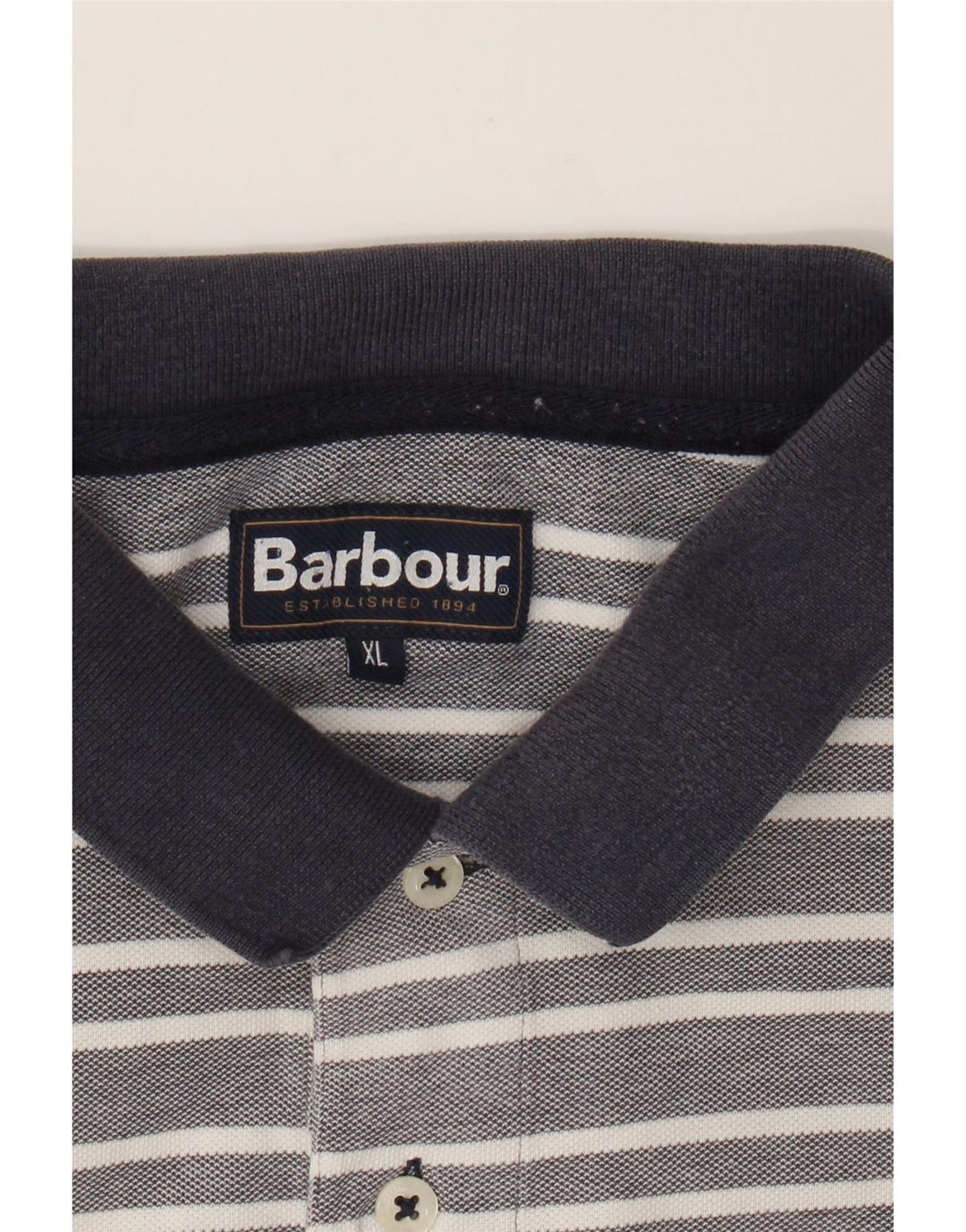 Barbour Herren Poloshirt XL grau gestreift aus Baumwolle