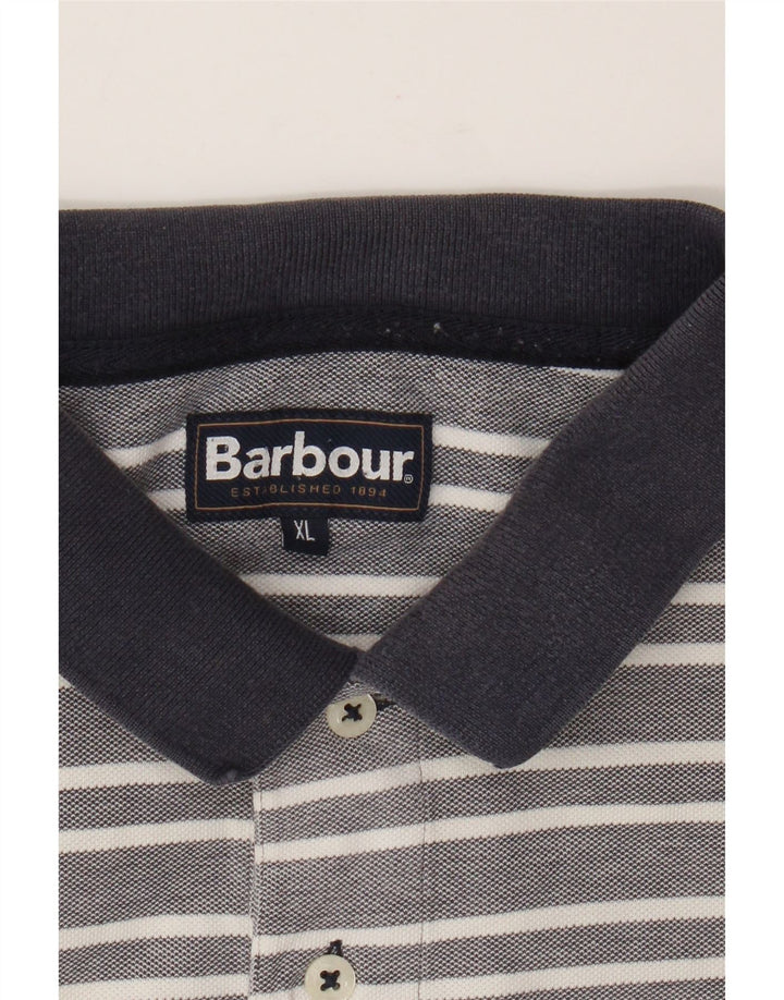 Barbour Herren Poloshirt XL grau gestreift aus Baumwolle