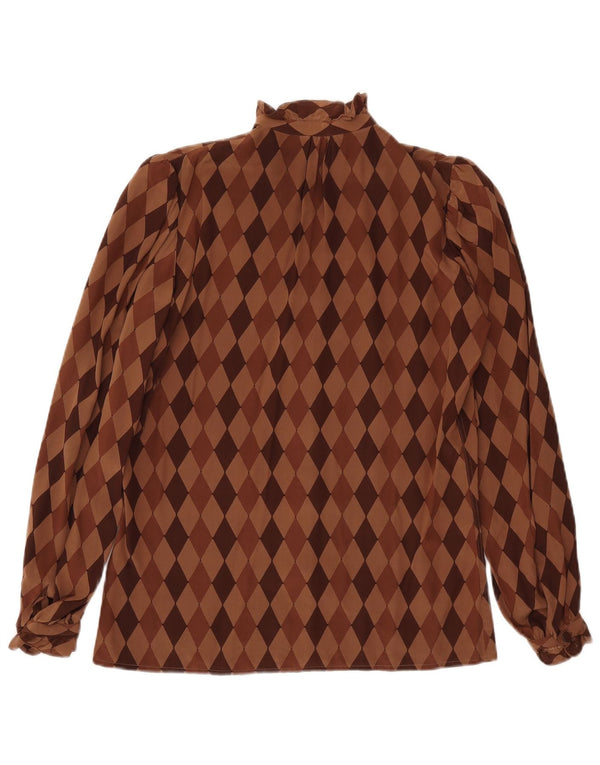 Pancaldi & B Damen-Hemdbluse, UK 12, mittelbraun, Argyle-/Diamant-Seide