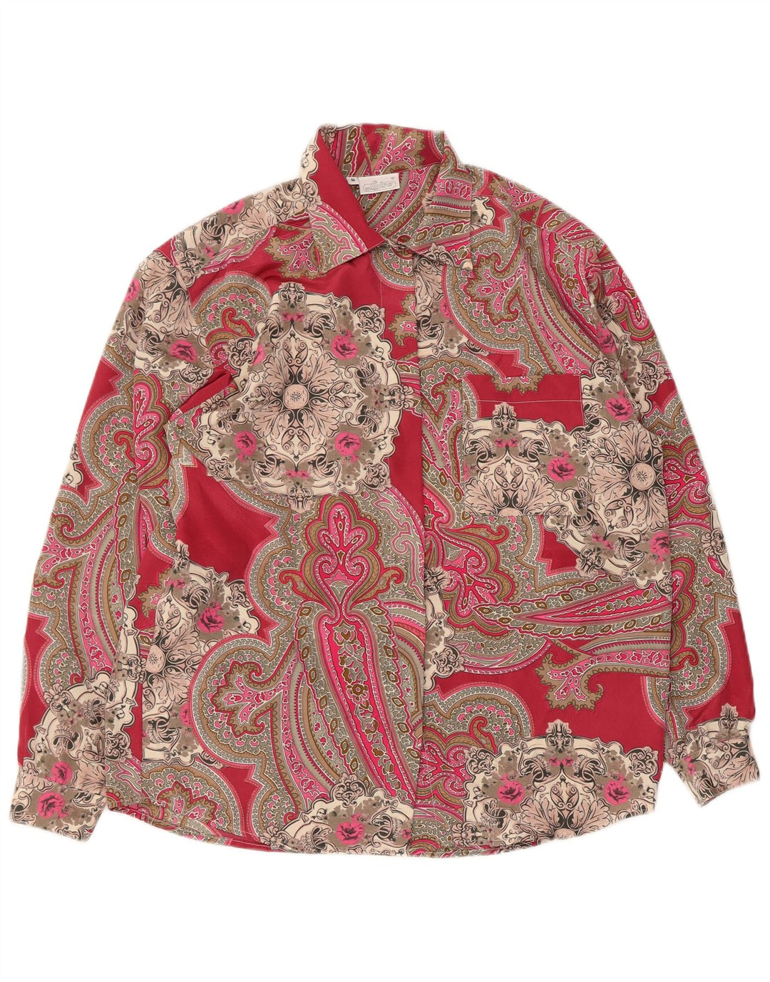 Vintage Damen Übergroße Hemdbluse UK 10 Kleines rotes Paisley-Polyester
