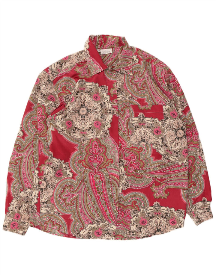 Vintage Damen Übergroße Hemdbluse UK 10 Kleines rotes Paisley-Polyester