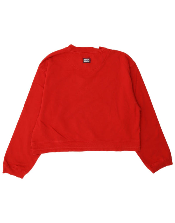 Ellesse Damen Crop Sweatshirt Pullover UK 14 Mittelrote Baumwolle