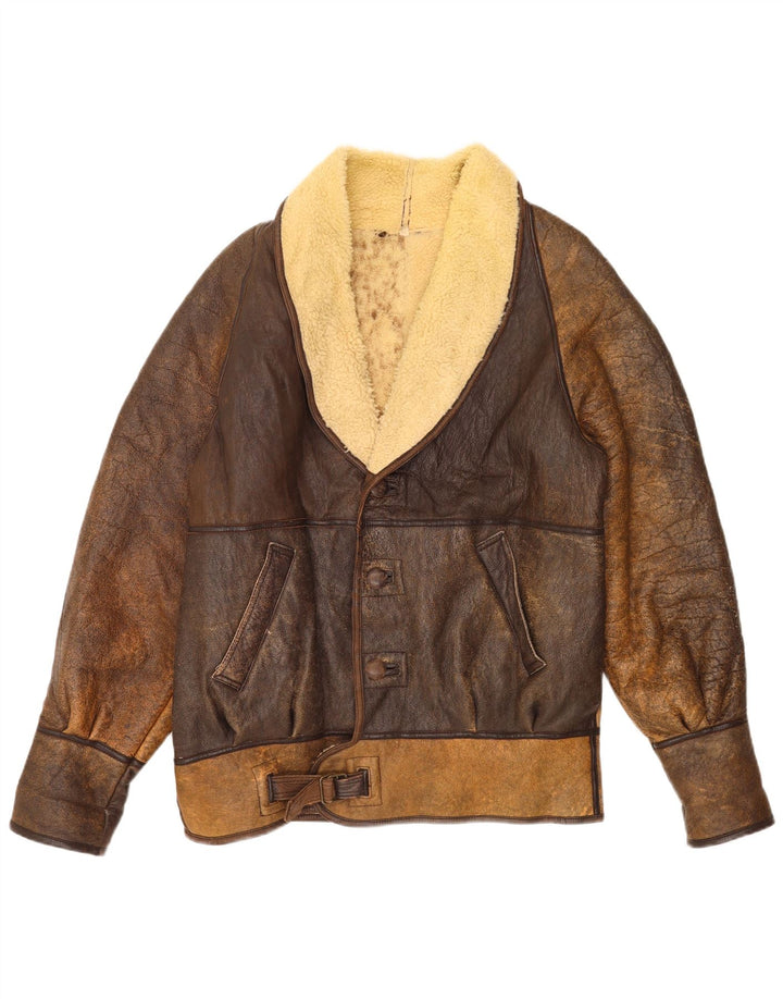 Vintage Herren Shearling Jacke IT 52 XL Braun