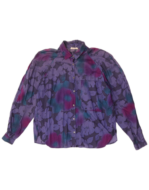 Vintage Damen Shirt UK 16 Groß Lila Blumen