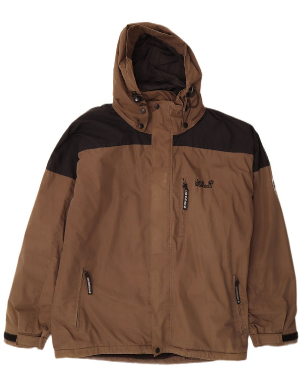 Jack Wolfskin Herren-Windbreakerjacke mit Kapuze, UK 38, mittelbraun, Farbblock