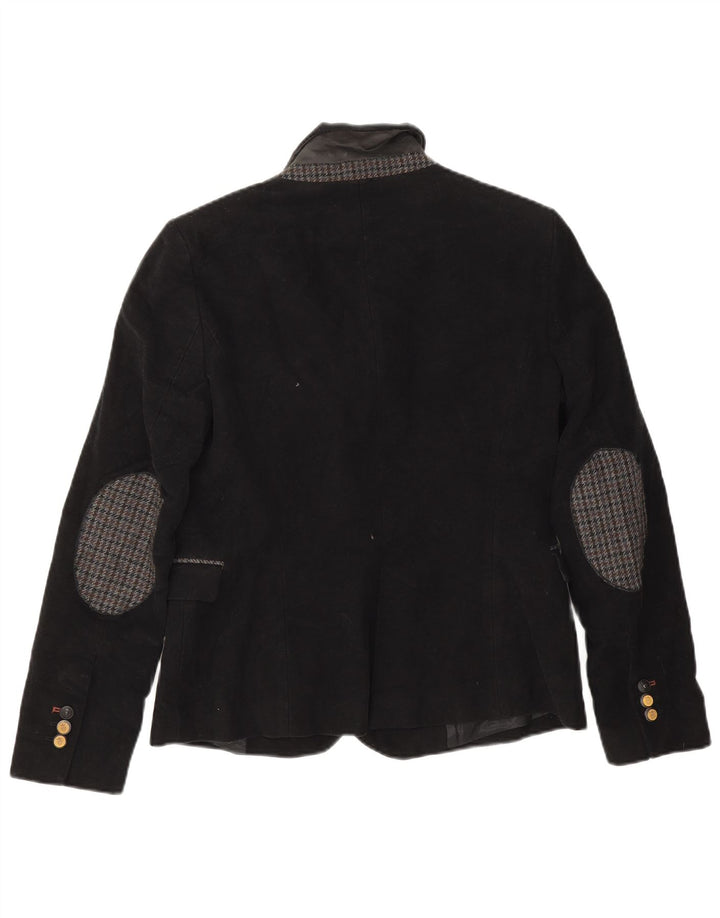 Zara Damen 1-Knopf-Blazerjacke UK 14 Große schwarze Baumwolle