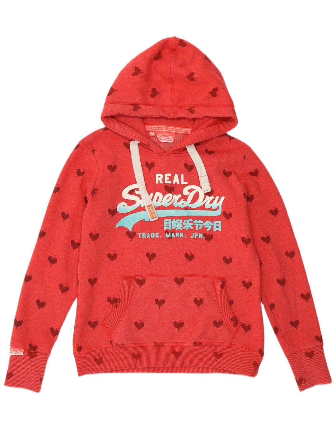 SUPERDRY Damen-Kapuzenpullover mit Grafik, UK 14, mittleres rotes Herz