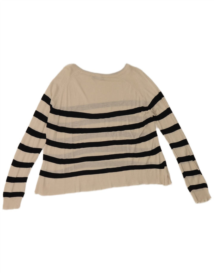 Zara Damen-Pullover mit U-Boot-Ausschnitt, Gr. 14, mittelweiß gestreift