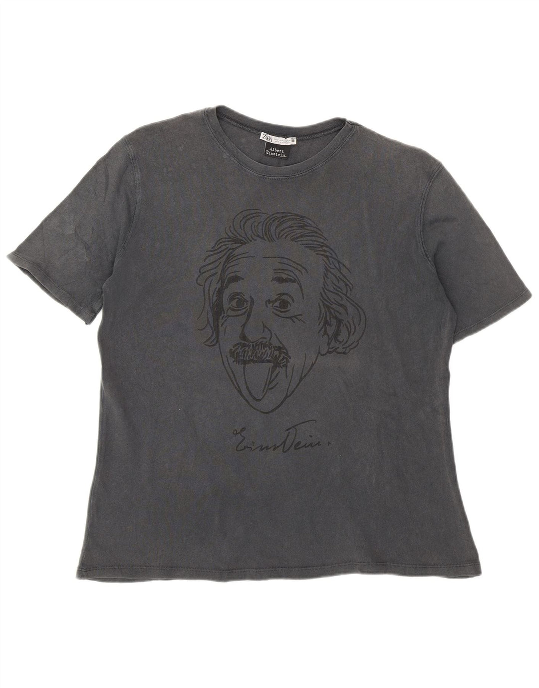 Zara Herren Albert Einstein Graphic T-Shirt Top Small Grau