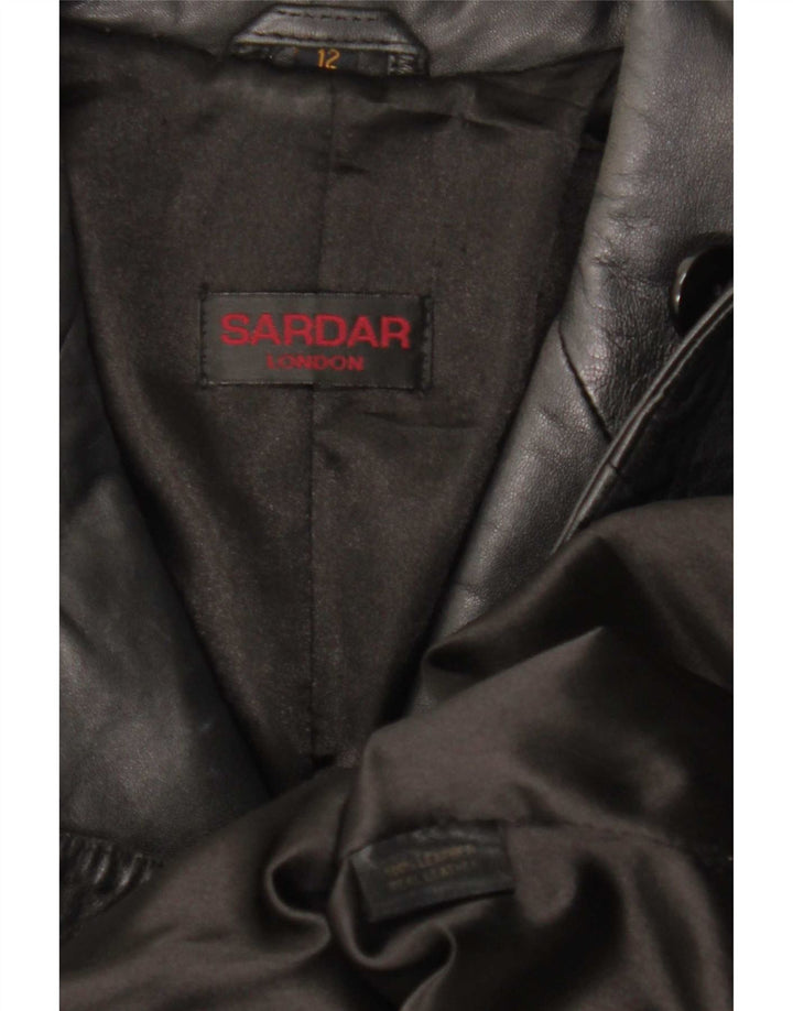 Sardar Damen 4-Knopf-Ledermantel UK 12 Mittelschwarz