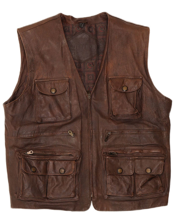 Vintage Herren Lederweste UK 40 Großes braunes Leder