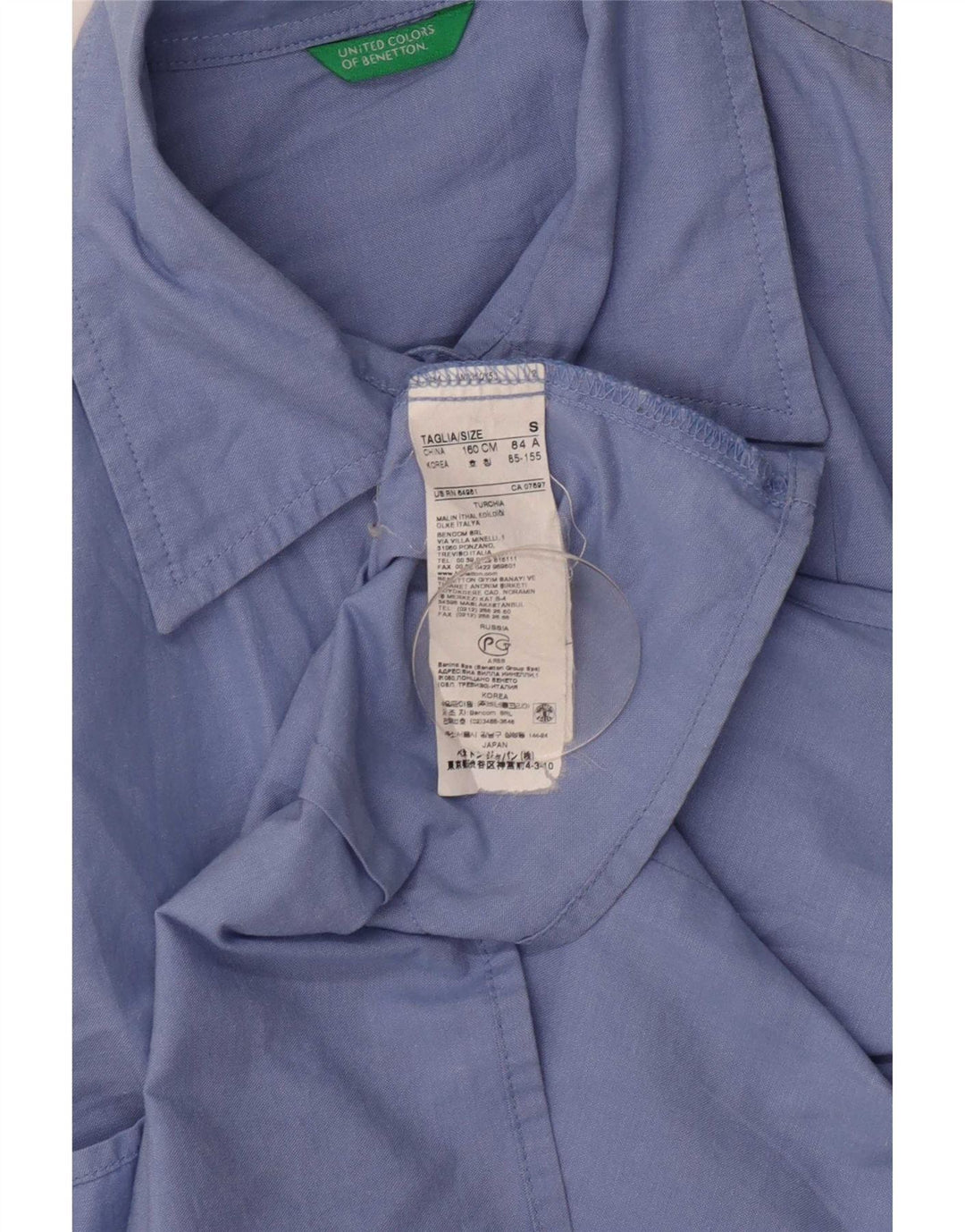 Benetton Damenhemd UK 10 Small Blaue Baumwolle