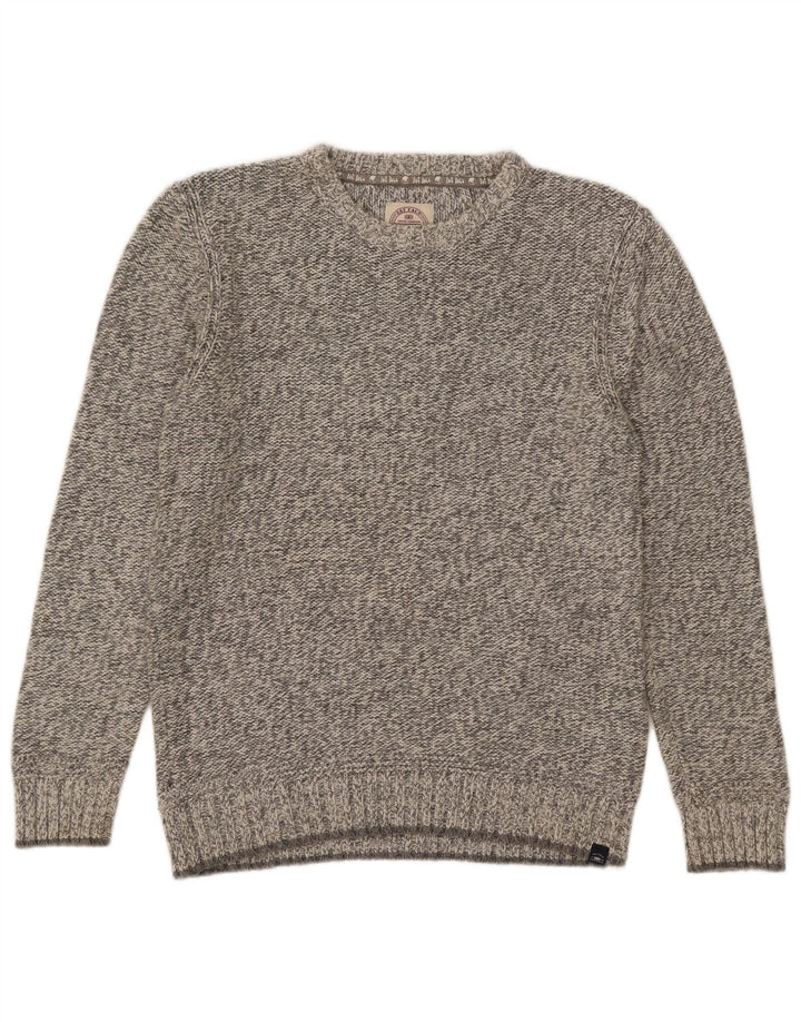 Fat Face Herren-Pullover mit Rundhalsausschnitt, mittelgrau gesprenkelte Baumwolle