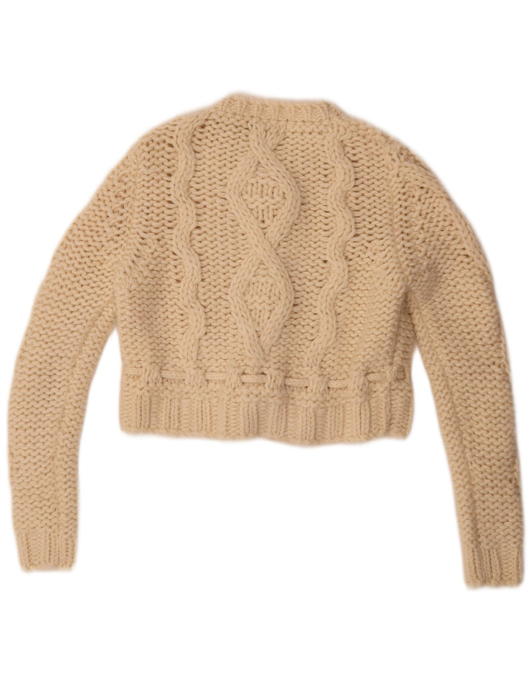 Benetton Womens Crop Cardigan Pullover UK 14 Medium Off White Wool
