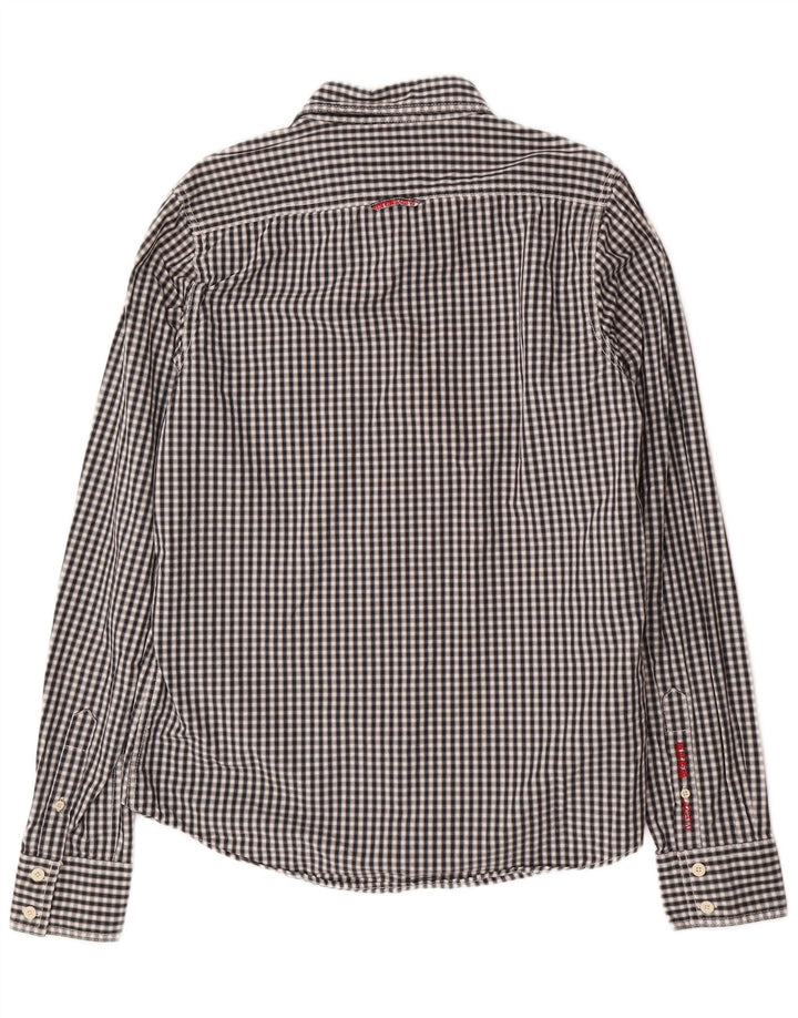 SUPERDRY Herrenhemd XL, schwarze Gingham-Baumwolle