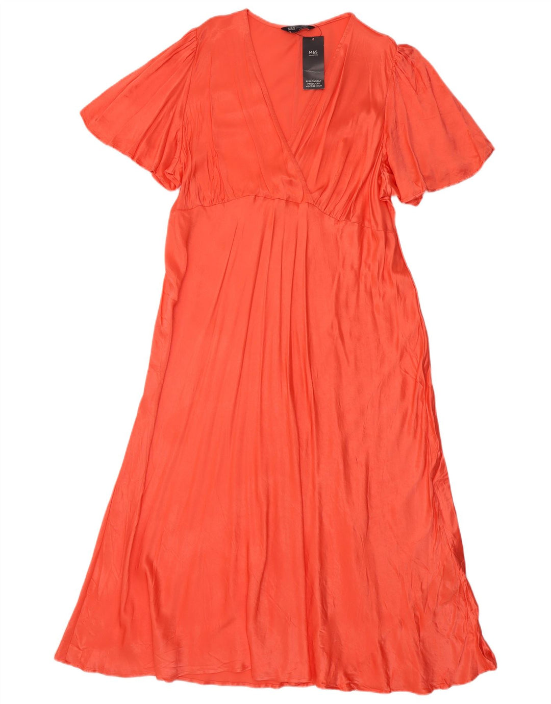 Marks & Spencer Damen Normales Maxikleid UK 22 3XL Orange Viskose