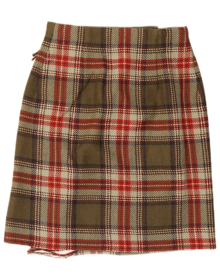 Daniel Hechter Damen Wickelrock UK 10 Small W27 Khaki Plaid Wool
