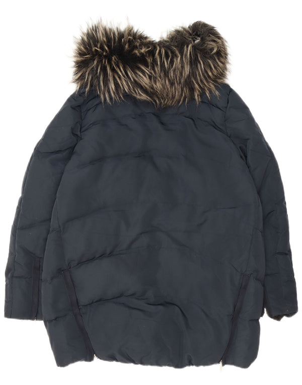 Zara Damen Wattierte Jacke UK 14 Medium Marineblau Polyester