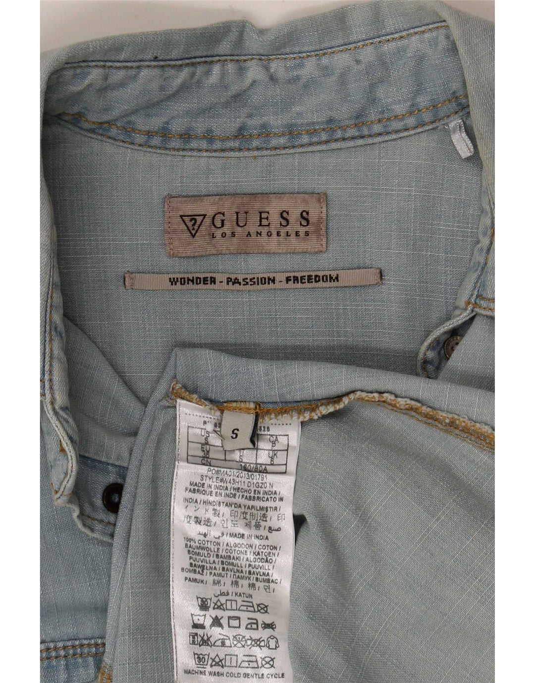 Guess Damen Jeanshemd UK 10 Small Blau Baumwolle