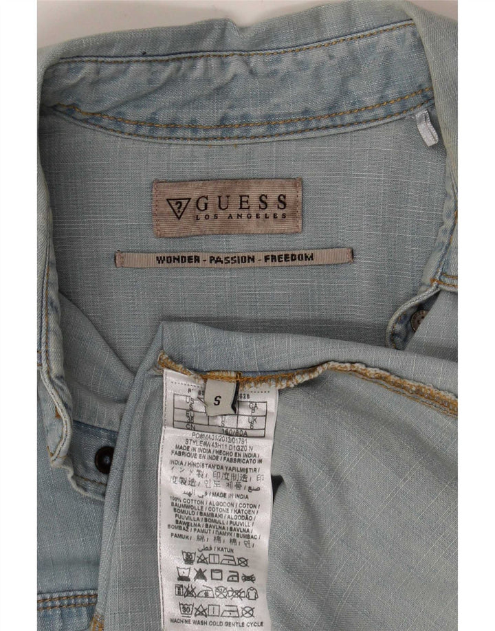 Guess Damen Jeanshemd UK 10 Small Blau Baumwolle