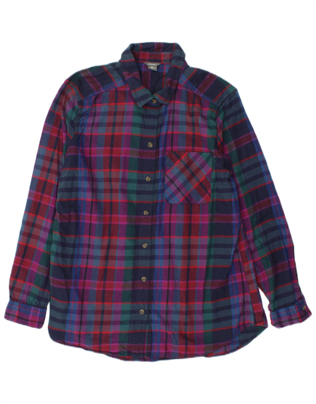 EDDIE BAUER Damen Flanellhemd UK 16 Große mehrfarbig karierte Baumwolle