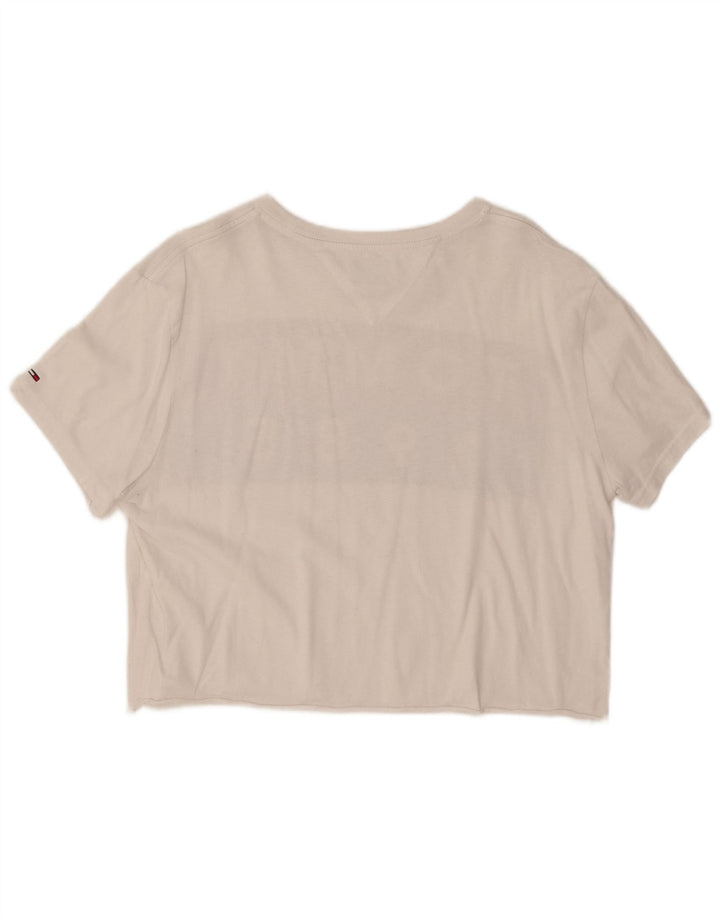 TOMMY HILFIGER Damen Crop Graphic T-Shirt Top UK 16 Large Weiß