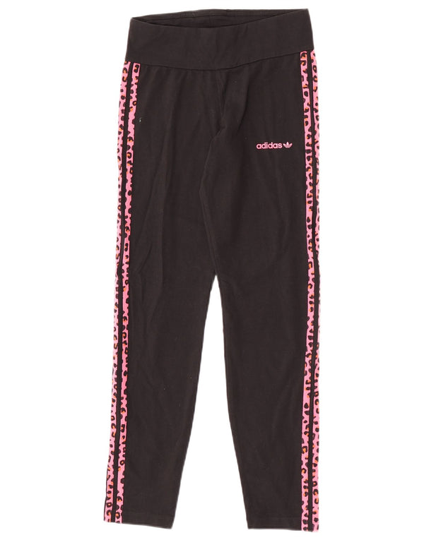 Adidas Leggings für Mädchen, 12–13 Jahre, schwarze Baumwolle mit Animal-Print