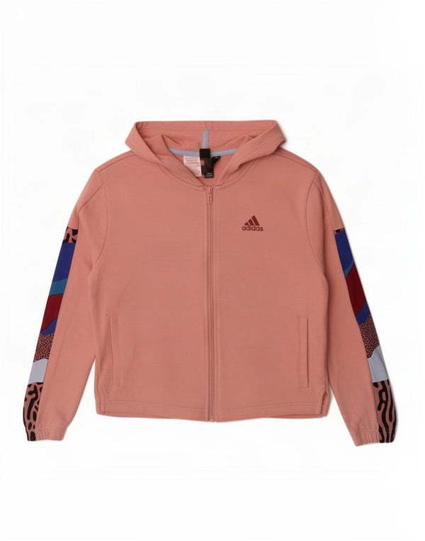 Adidas Mädchen-Kapuzenpullover mit Reißverschluss, 14–15 Jahre, rosafarbene Blockfarben-Baumwolle