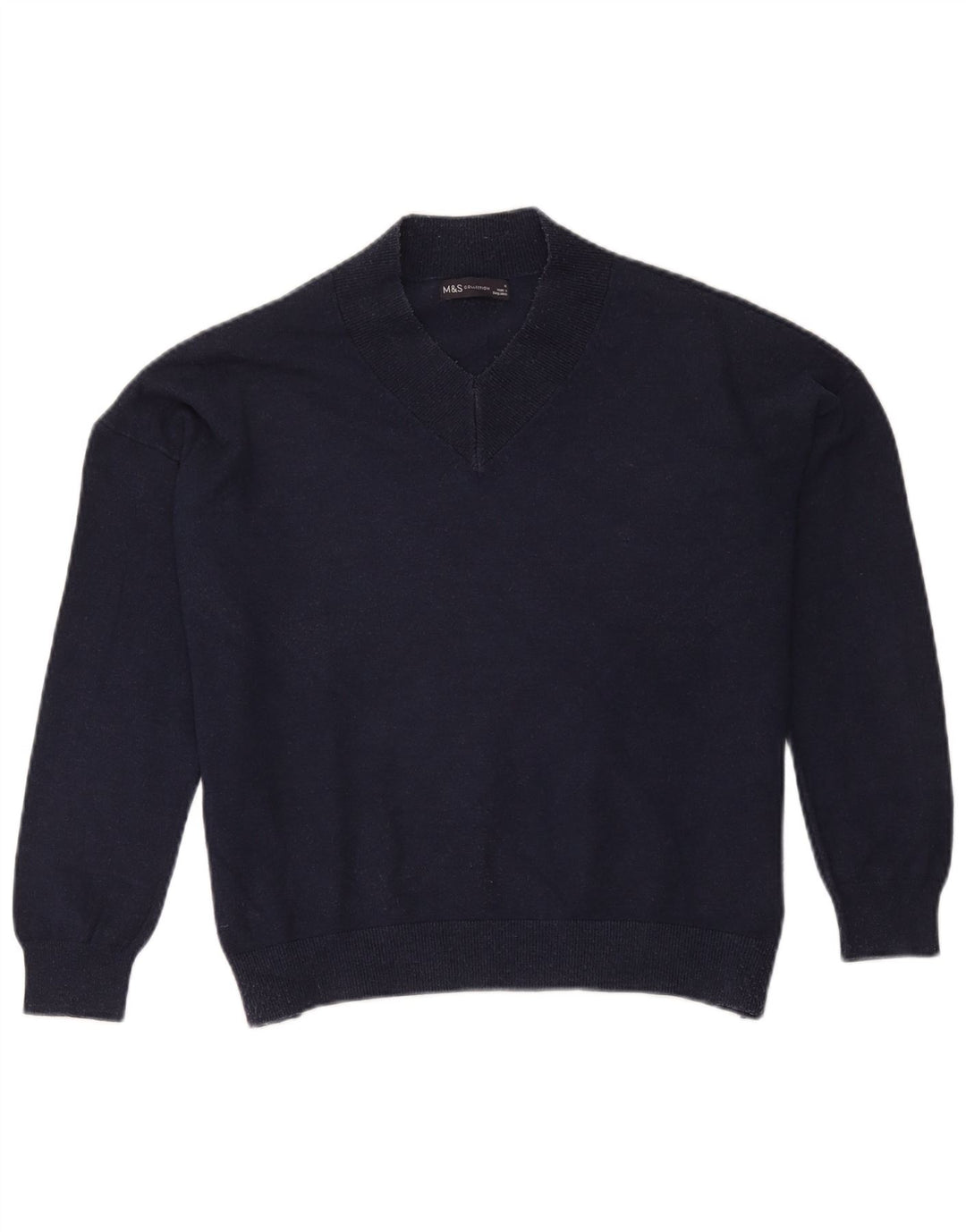 Marks & Spencer Damen Übergroßer Pullover mit V-Ausschnitt Mittelblau