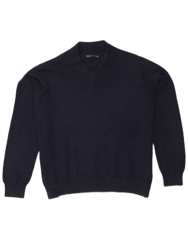 Marks & Spencer Damen Übergroßer Pullover mit V-Ausschnitt Mittelblau