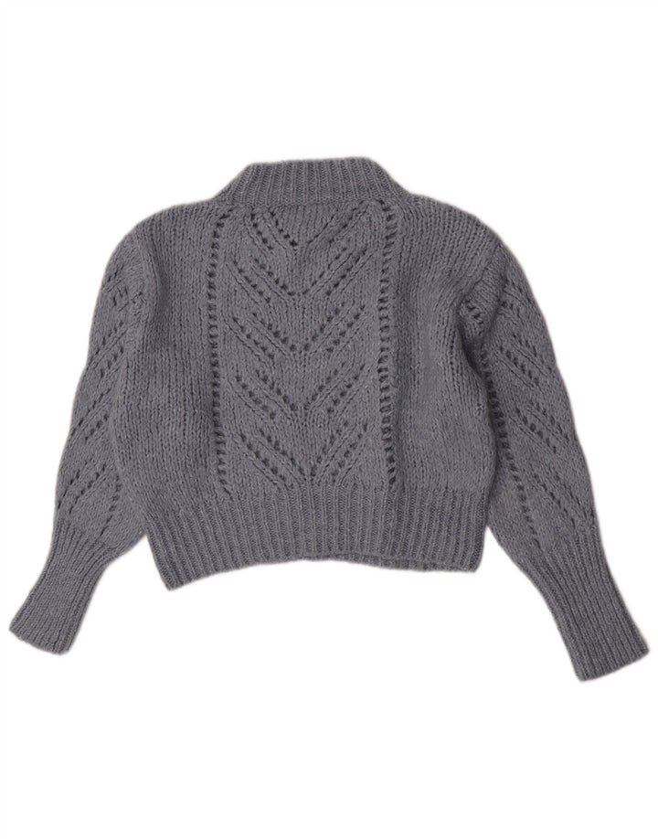 Zara Damen Cropped Rollkragenpullover UK 12 Mittel Blau Acryl