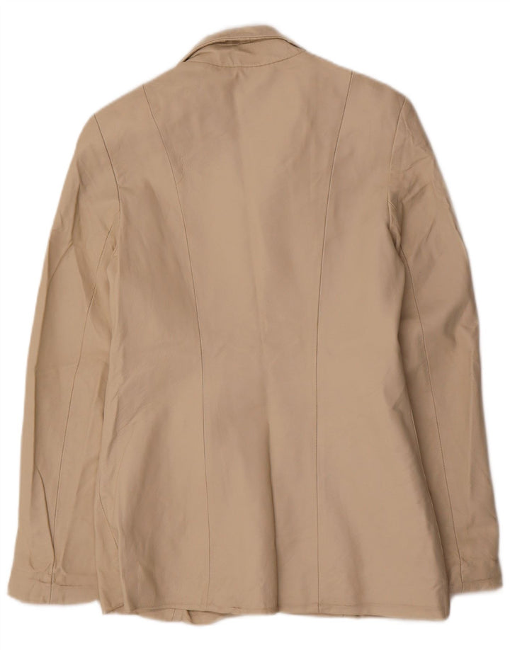 Vintage Damen 4-Knopf-Lederblazerjacke UK 10 Kleines beiges Leder