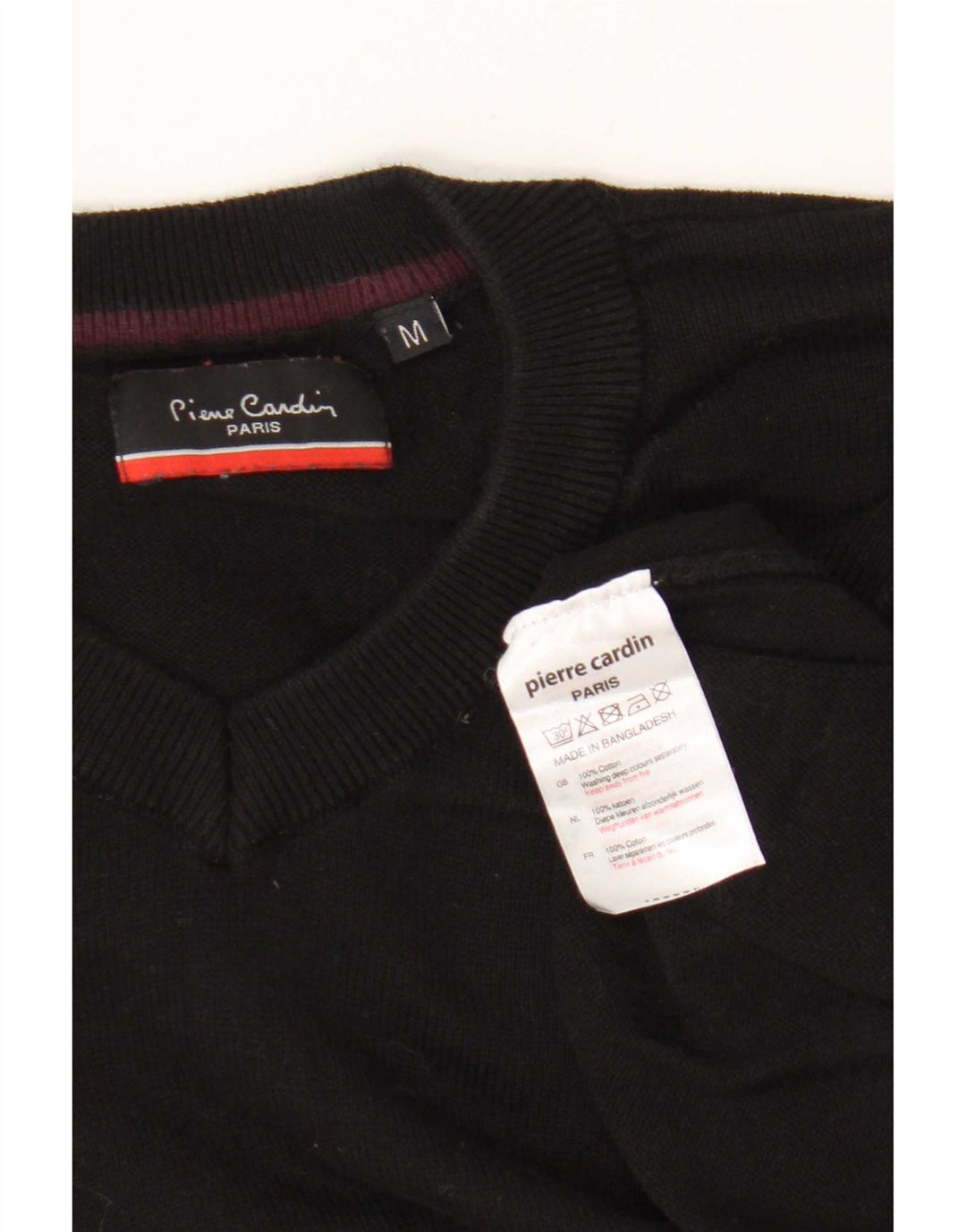 Pierre Cardin Herren-Pullover mit normaler Passform und V-Ausschnitt aus mittelschwarzer Baumwolle